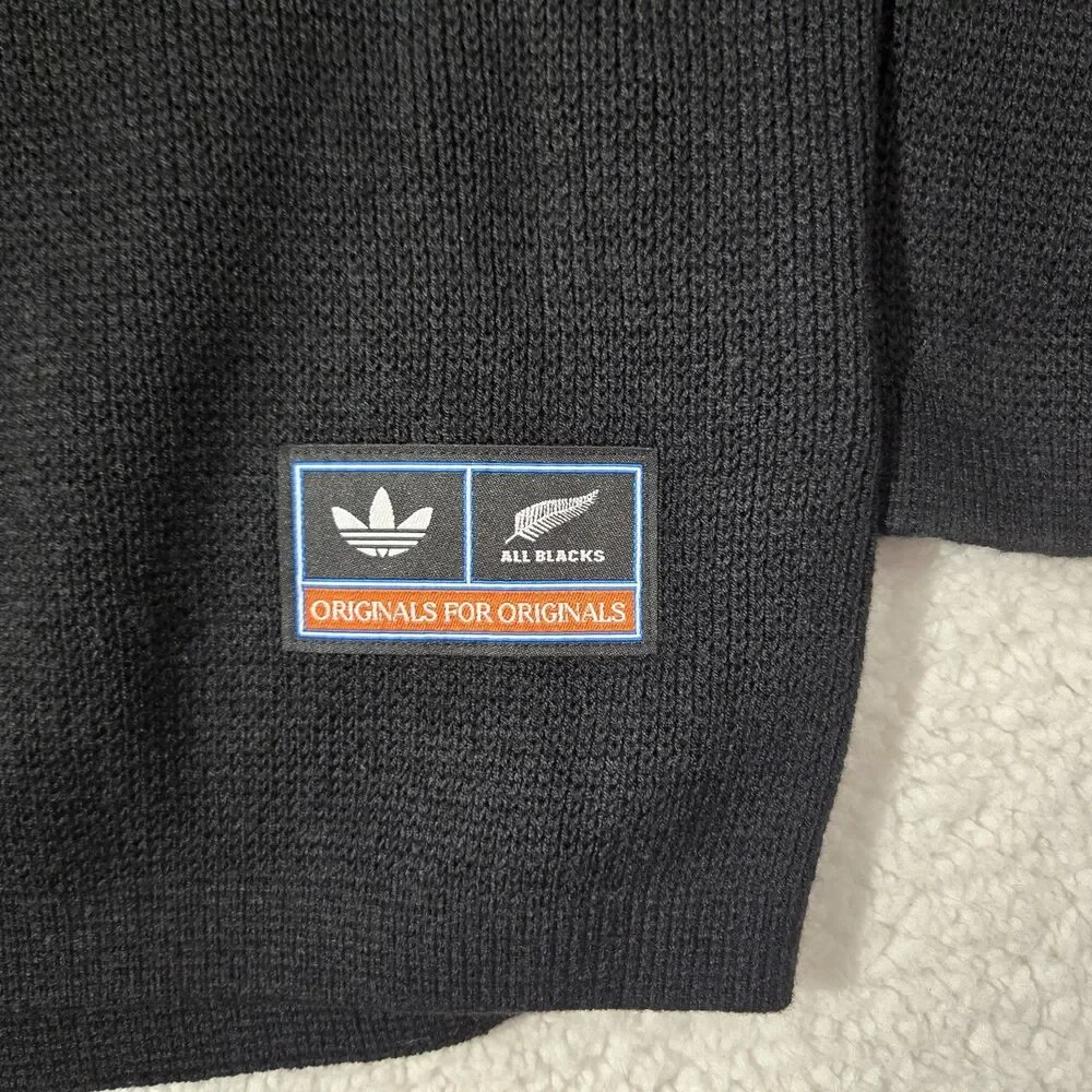 $140 Adidas Originals All Blacks Knitted Wool Blend Rugby Polo Shirt Mens 2XL